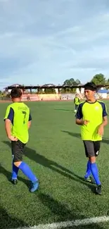 Young athletes playing soccer on a sunny field.