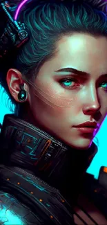 Futuristic cyberpunk character with neon accents.