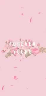 Forever Young floral wallpaper with soft pink roses.