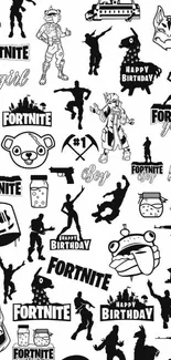 Fortnite black silhouette collage wallpaper with game characters.