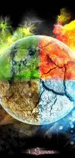 Colorful four seasons planet wallpaper with earth elements.