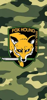 Fox Hound logo on green camouflage background wallpaper