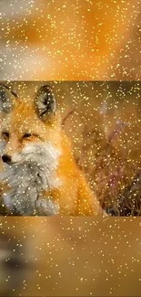 Charming fox in a golden, sparkling autumn landscape for mobile wallpaper.