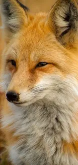 Majestic red fox resting in autumn scenery, with vibrant orange hues.