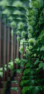 Fractal pattern of green leaves and flowers.