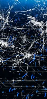 Fractured glass cyberpunk wallpaper with electric blue details.