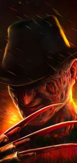 Freddy Krueger with fiery background mobile wallpaper.