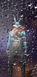 Free Fire blue rabbit character in armor wallpaper.
