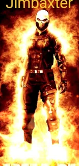 Free Fire character in fiery design with flame effects on mobile wallpaper.