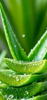 Close-up of vibrant green aloe vera plant with water droplets.