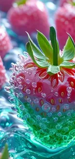 Close-up of strawberries with bubbles on mobile wallpaper.