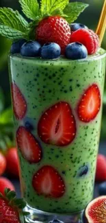 Refreshing fruit smoothie with strawberries and blueberries.