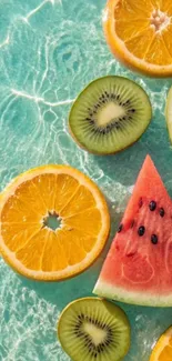 Summer fruit slices on aquatic background