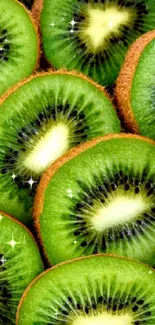 Close-up of sliced green kiwi fruit, showcasing vibrant textures.