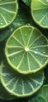 Close-up of fresh lime slices with dewdrops.