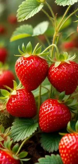 Vibrant wallpaper of ripe strawberries in the garden.