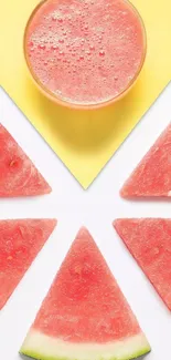 Vibrant mobile wallpaper with watermelon slices and yellow background.