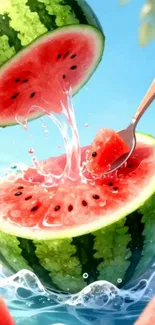 Artistic watermelon splash with vibrant colors.