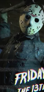 Friday the 13th masked character in dark theme wallpaper.