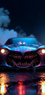 Front View Of A Car With Teeth And Pink Details Live Wallpaper