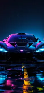 Front View Of A Luxurious Car In Neon Colors Live Wallpaper