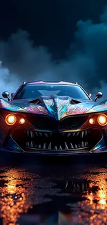 Front View Of A Tattooed Car With Teeth Live Wallpaper