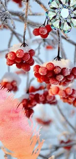 Frost-covered red berries with winter charm.