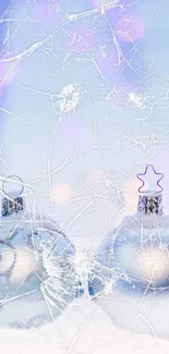 Frosty winter ornaments with snowflakes in a serene light blue background.