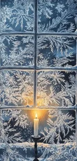 Frosty window with candlelight.