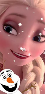 Frozen character with snowflakes mobile wallpaper.