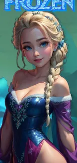 Frozen-themed mobile wallpaper with fantasy princess character.