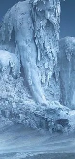 Stunning frozen ice sculpture with blue hues.