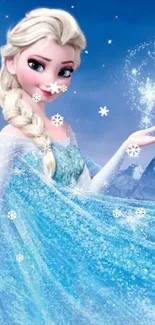 Frozen-themed wallpaper with a magical princess in an icy blue dress.