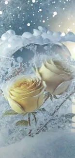 Frozen roses encased in ice, creating a serene mobile wallpaper.