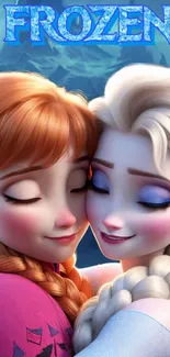 Anna and Elsa hugging in Frozen wallpaper.