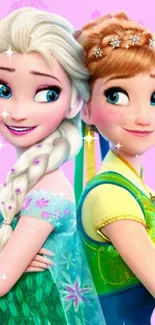 Frozen sisters with pink background mobile wallpaper.