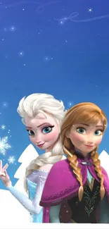 Elsa and Anna wallpaper with snowy background