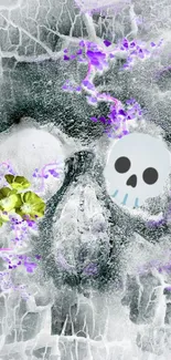 Abstract skull with icy textures and purple hues in a gothic style wallpaper.