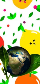 Colorful fruit and globe wallpaper with a nature theme.