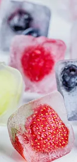 Frozen fruit slices encapsulated in ice cubes