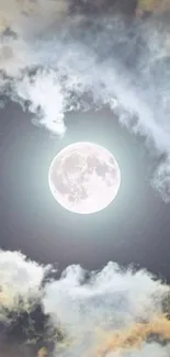 Full moon in a cloudy night sky wallpaper.