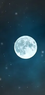 Full moon in a deep dark sky at night, creating a serene and calm visual.