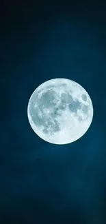 Full moon with a deep blue night sky background.