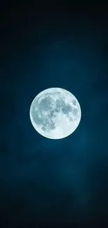 Vivid full moon in a deep, dark blue night sky wallpaper.