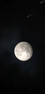 Captivating full moon in a dark night sky with subtle clouds.