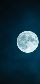 Full moon in a dark blue night sky wallpaper, perfect for phone screens.