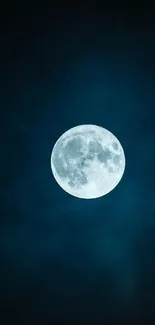 Full moon in a dark blue night sky, creating a mystical and serene scene.