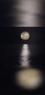 Full moon reflecting over calm waters at night.