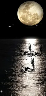 Prayer on moonlit water with stars in a serene night scene.