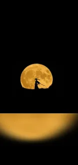 Silhouette against full moon on mobile wallpaper.